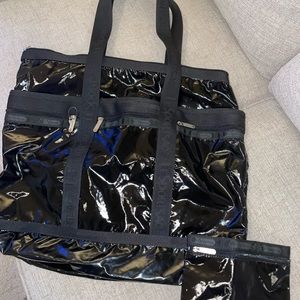 LeSportsac Shiny Black Tote with Pouch